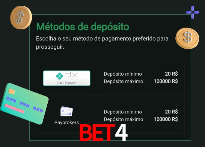 O cassino bet4 oferece uma grande variedade de métodos de pagamento